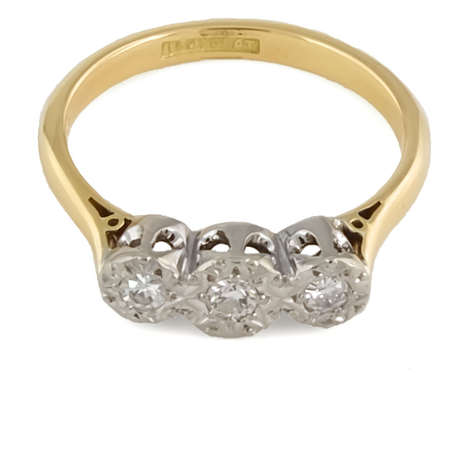 18ct gold & Platinum Diamond 3 stone Ring size L